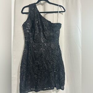 Lulu's Black Sequin One-Shoulder Dress